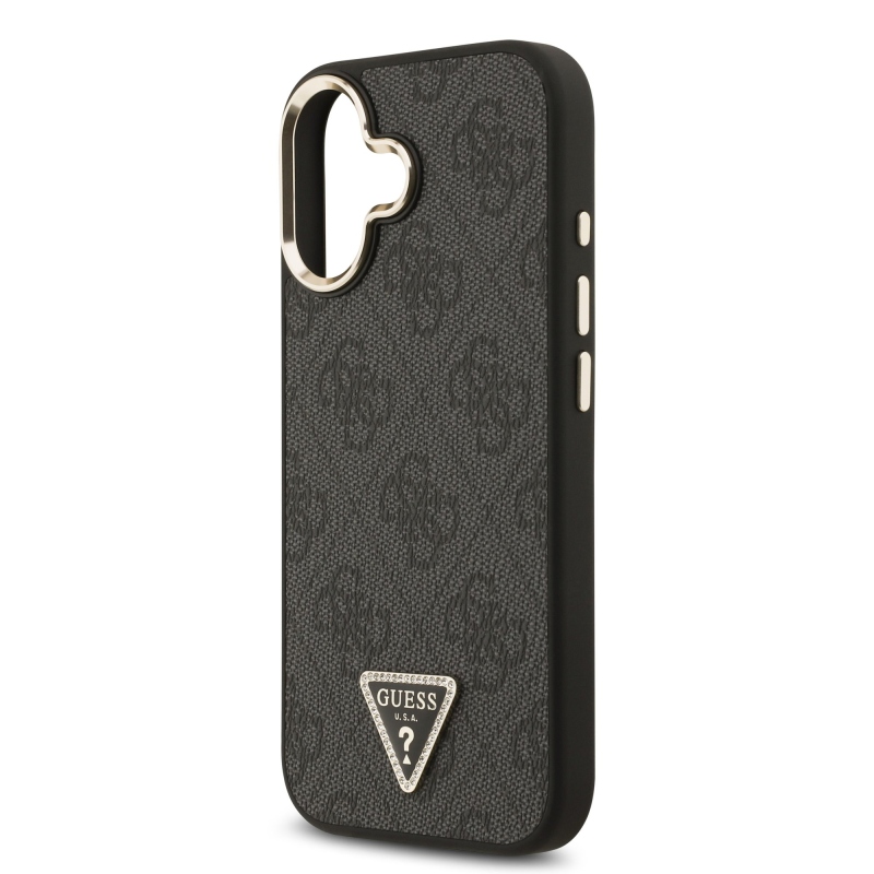 Guess PU bőr 4G háromszög logó arany keret MagSafe hátlap iPhone 17 Fekete fekete