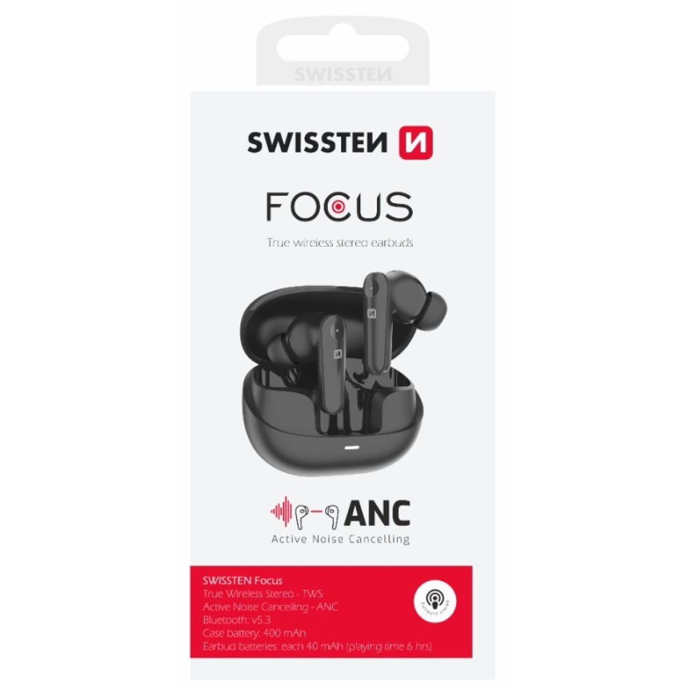 Swissten bluetooth fejhallgató ANC Focus - fekete