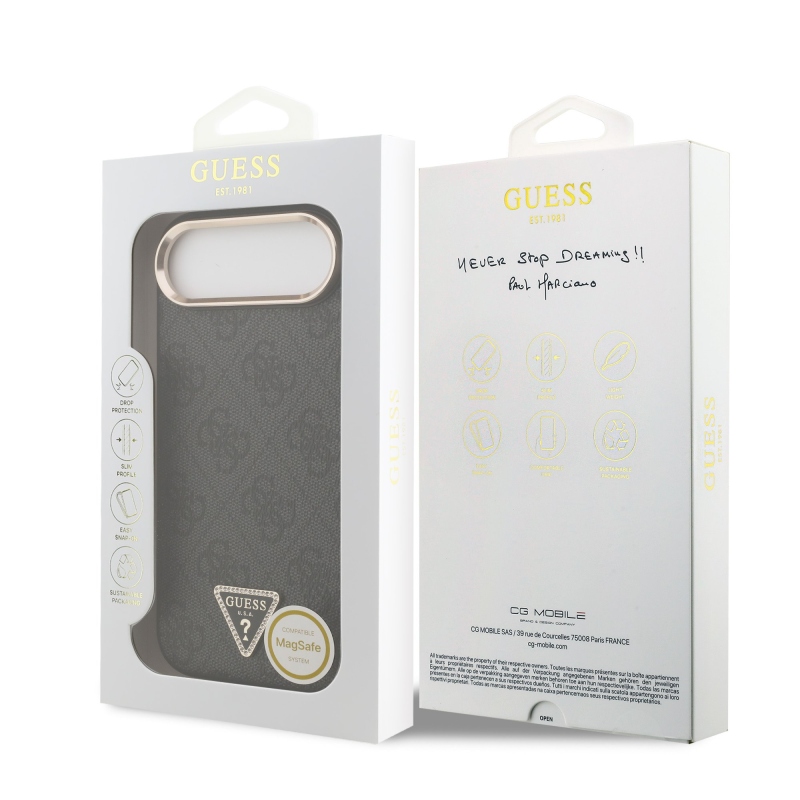 Guess PU bőr 4G Strass háromszög logó arany keret MagSafe hátlapi borító iPhone Air Fekete