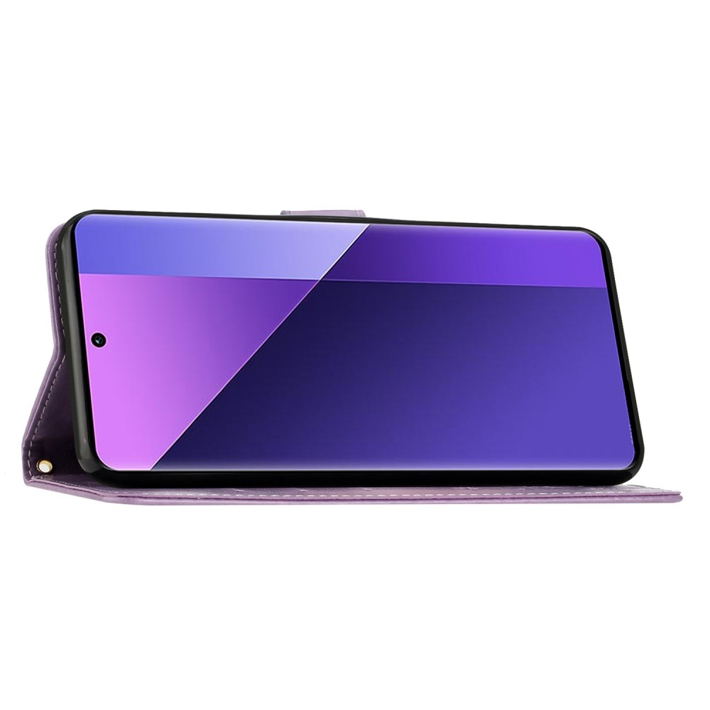 Virágok könyv tok Xiaomi Redmi 14C/Poco C75-hez - világos lila