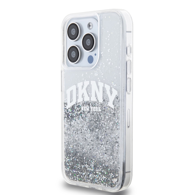 DKNY Liquid Glitter Arch Logo hátlap iPhone 14 Pro-hoz átlátszó
