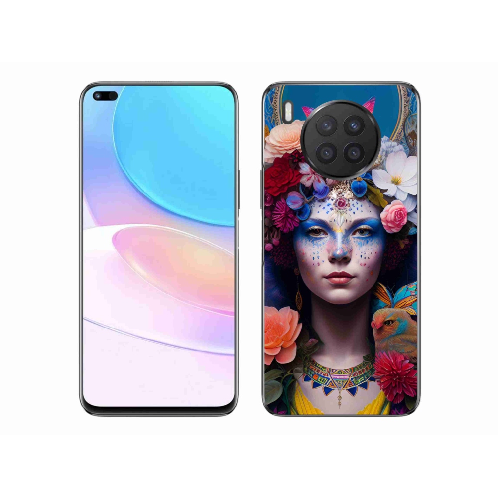 Gél borító mmCase a Huawei Nova 8i készülékhez - nő virágokkal