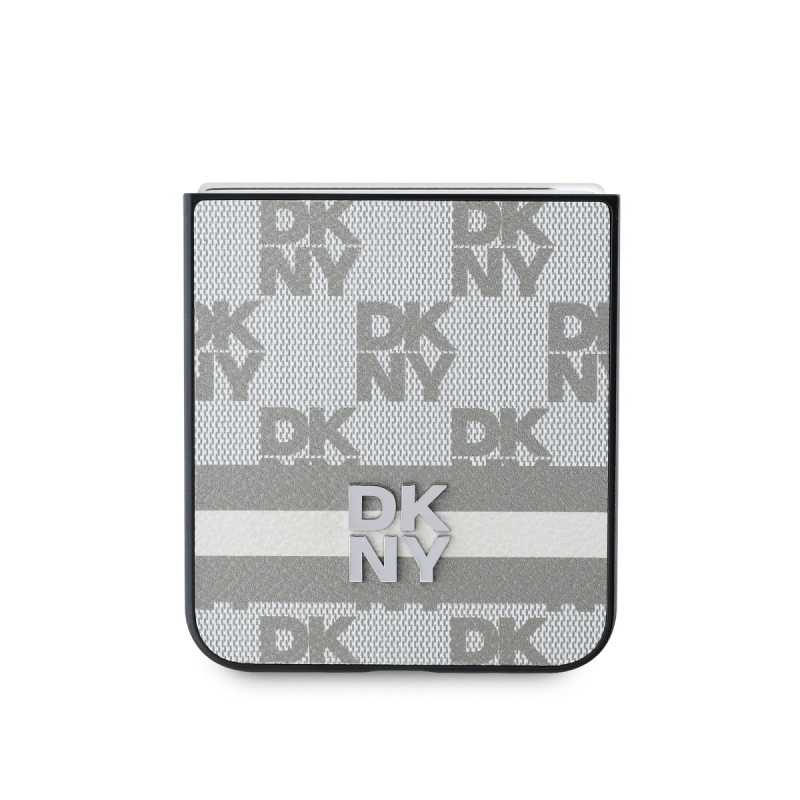 DKNY PU bőr kockás mintás és csíkos hátsó borító Samsung Galaxy Z Flip 6 bézs színűhöz