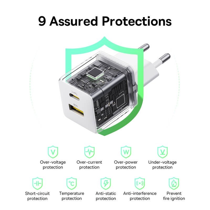 Baseus Palm Gyorstöltő USB-A + USB-C 20W Fehér