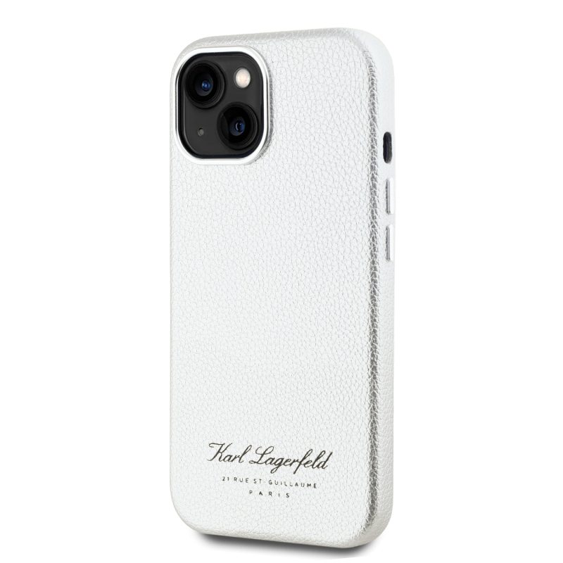 Karl Lagerfeld szemcsés PU Hotel RSG hátlap iPhone 15 készülékhez Szürke