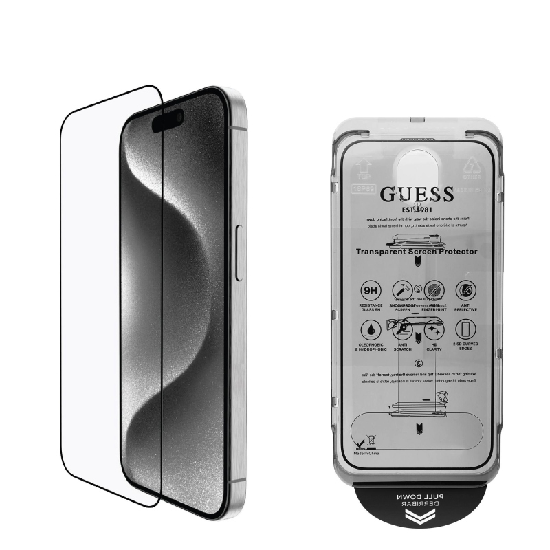 Guess edzett üveg 2.5D iPhone 16 Pro fekete színűre
