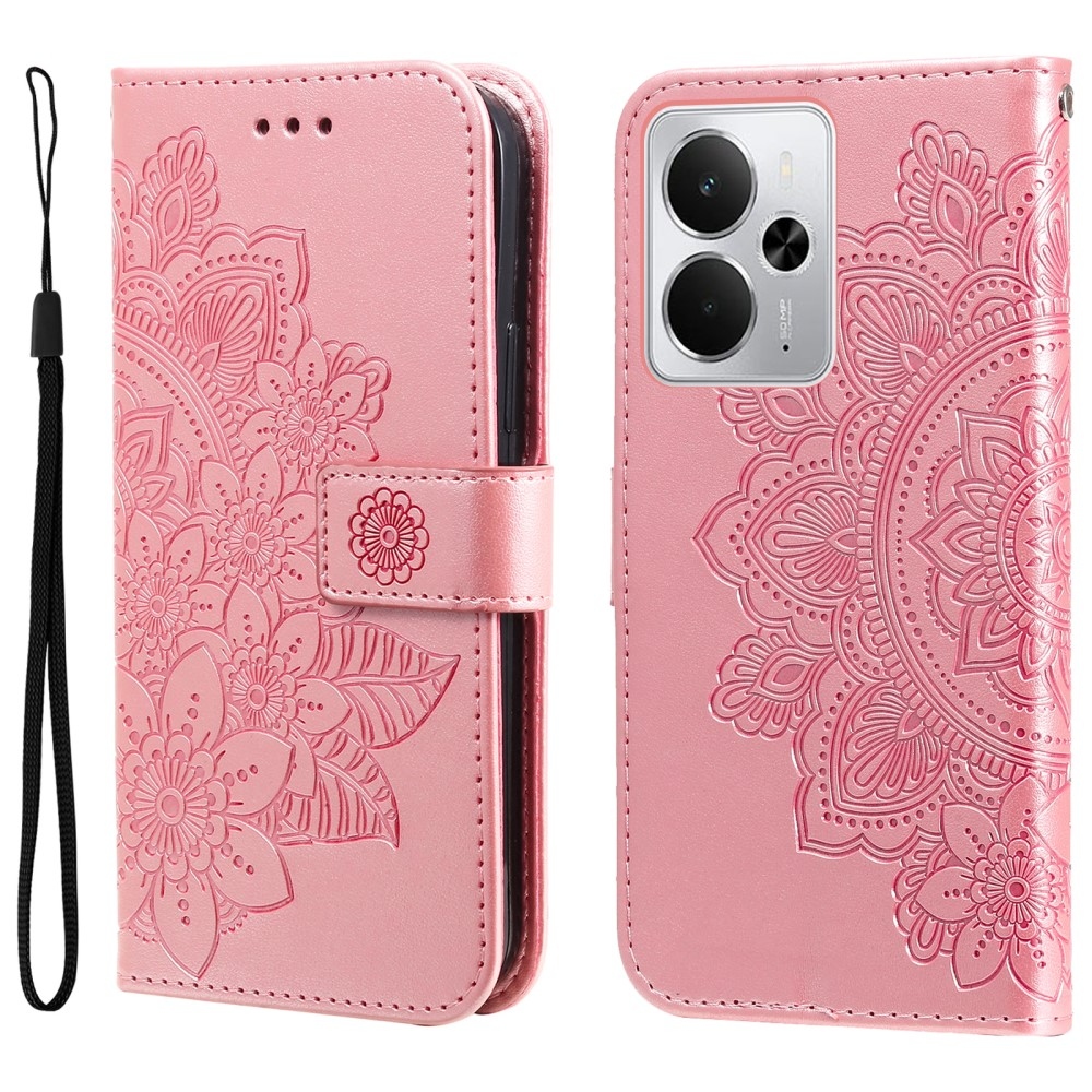 Virágos könyvtáska a Realme 14 5G készülékhez - rózsaszín