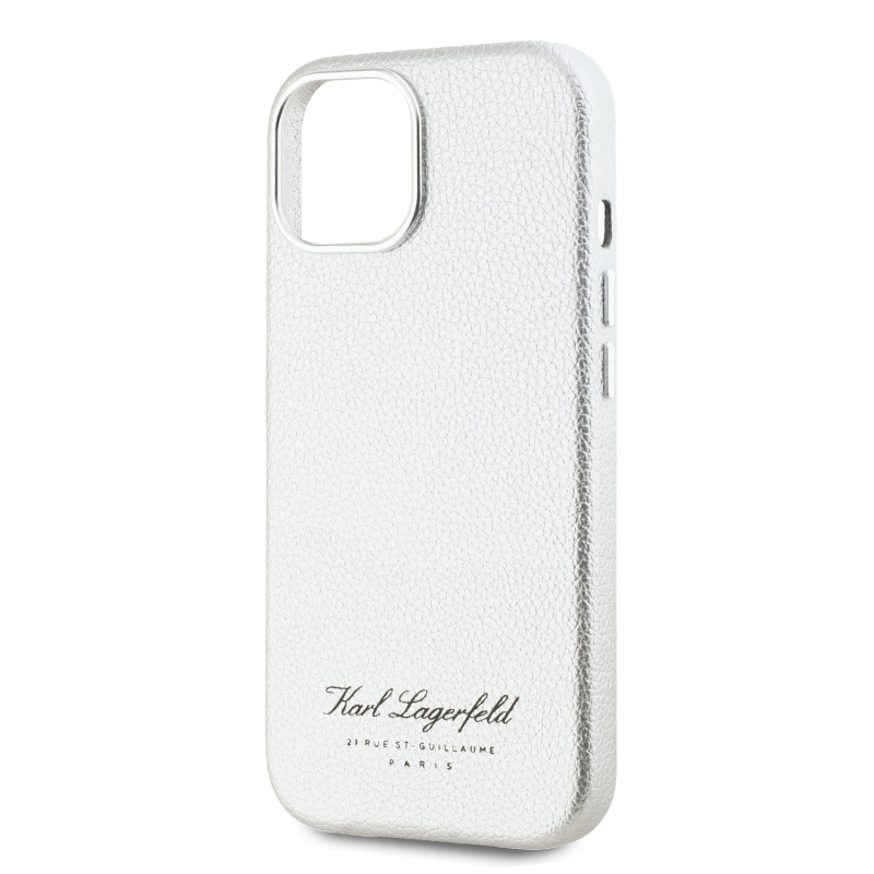 Karl Lagerfeld szemcsés PU Hotel RSG hátlap iPhone 15 készülékhez Szürke