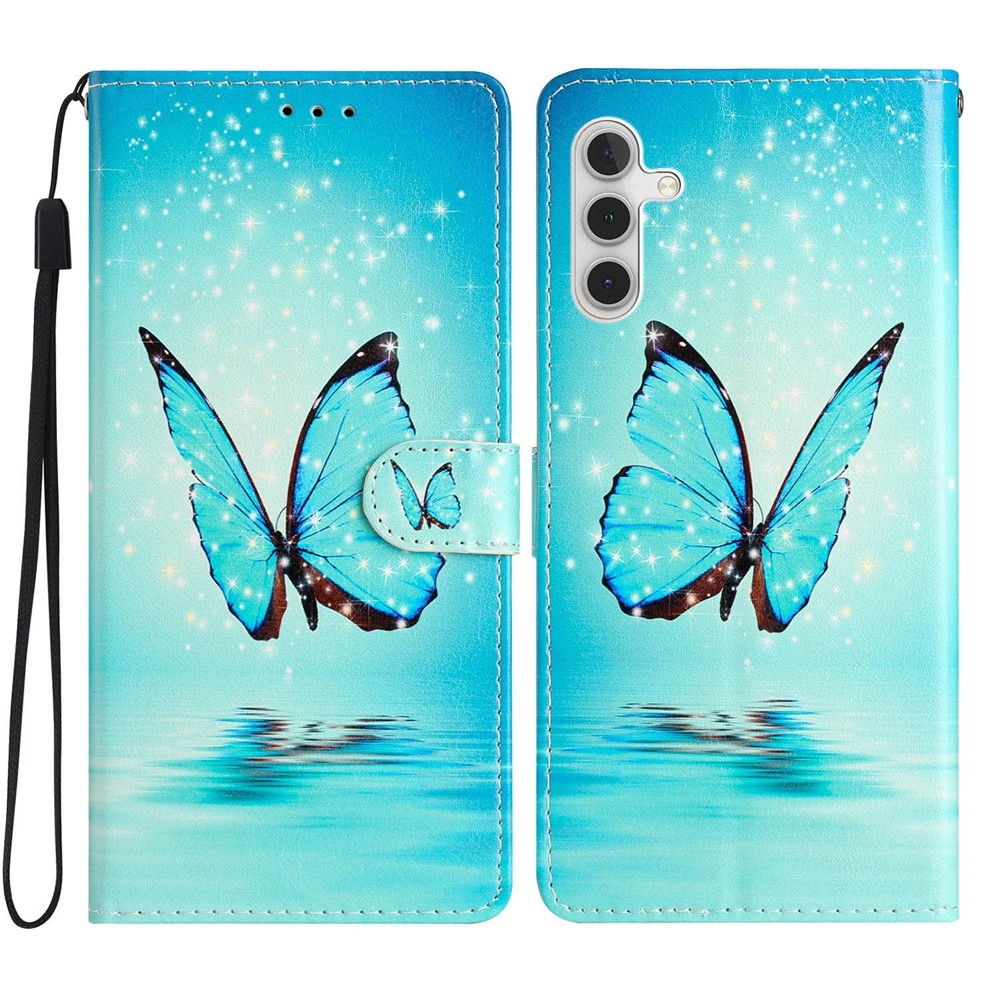 Egyedi könyvtáska Samsung Galaxy S25 FE készülékhez - kék pillangó