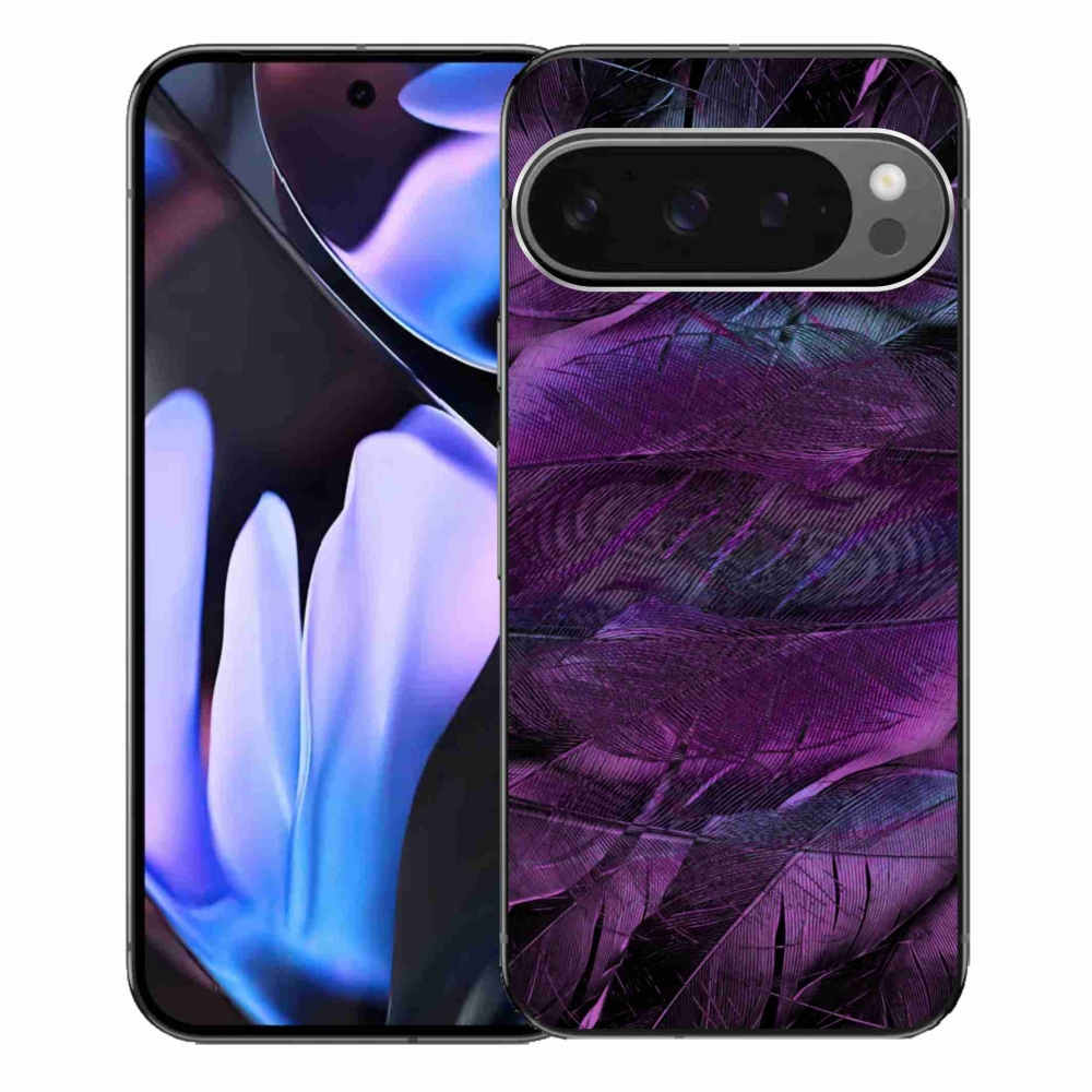 Zselés borítás mmCase a Google Pixel 9 Pro XL-hez - lila tollakkal