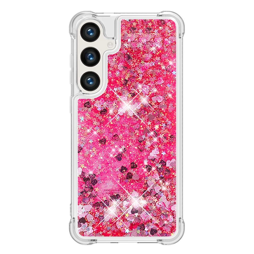 Csillogó homokóra zselés tok Samsung Galaxy S24+ - rózsaszín/szív