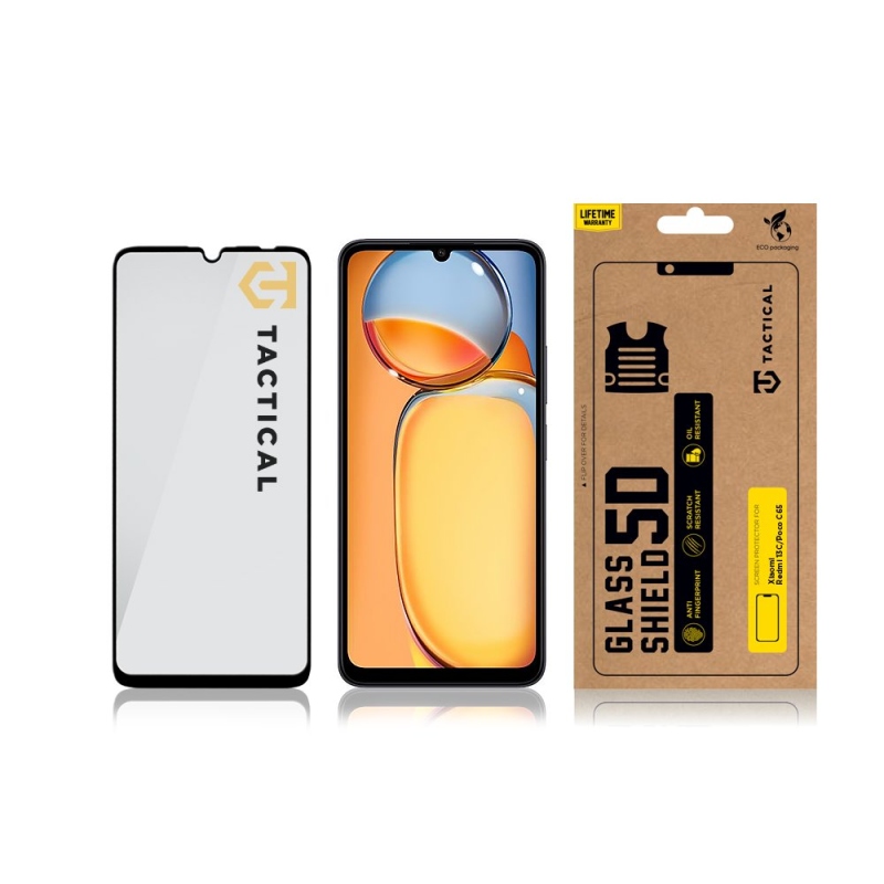 Taktikai üvegpajzs 5D üveg a Xiaomi Redmi 13C 4G/5G/ Poco C65 Fekete számára