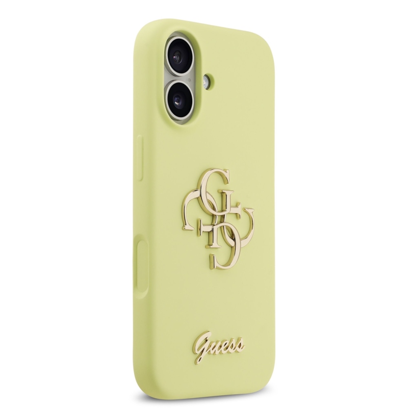 Guess Liquid szilikon 4G fém logós hátlap iPhone 17 Sárga