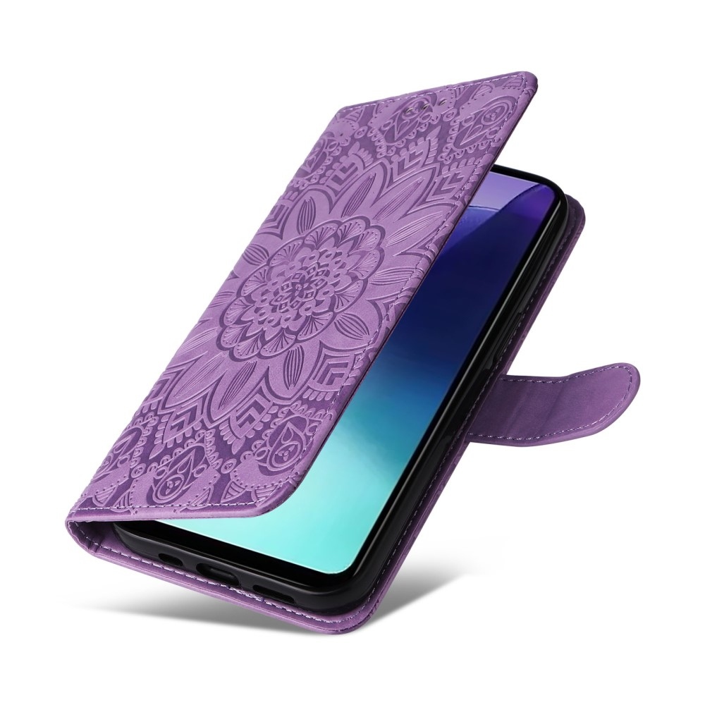 Napraforgó könyv tok Xiaomi Redmi 14C/Poco C75-hez - lila
