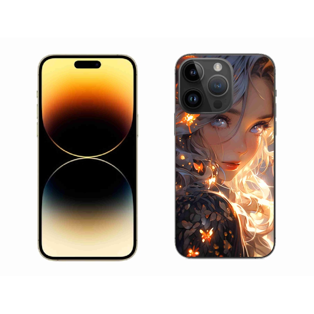 Gél borítás mmCase iPhone 14 Pro Max készülékhez - lány és pillangók