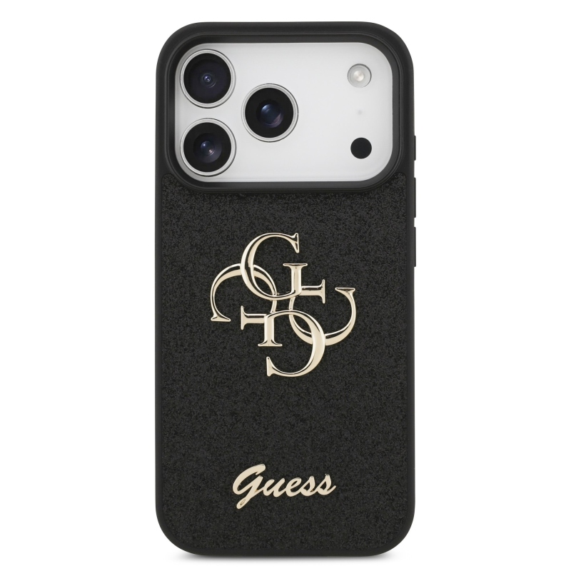 Guess PU Fixed Glitter 4G fém logó hátlap iPhone 17 Pro Fekete