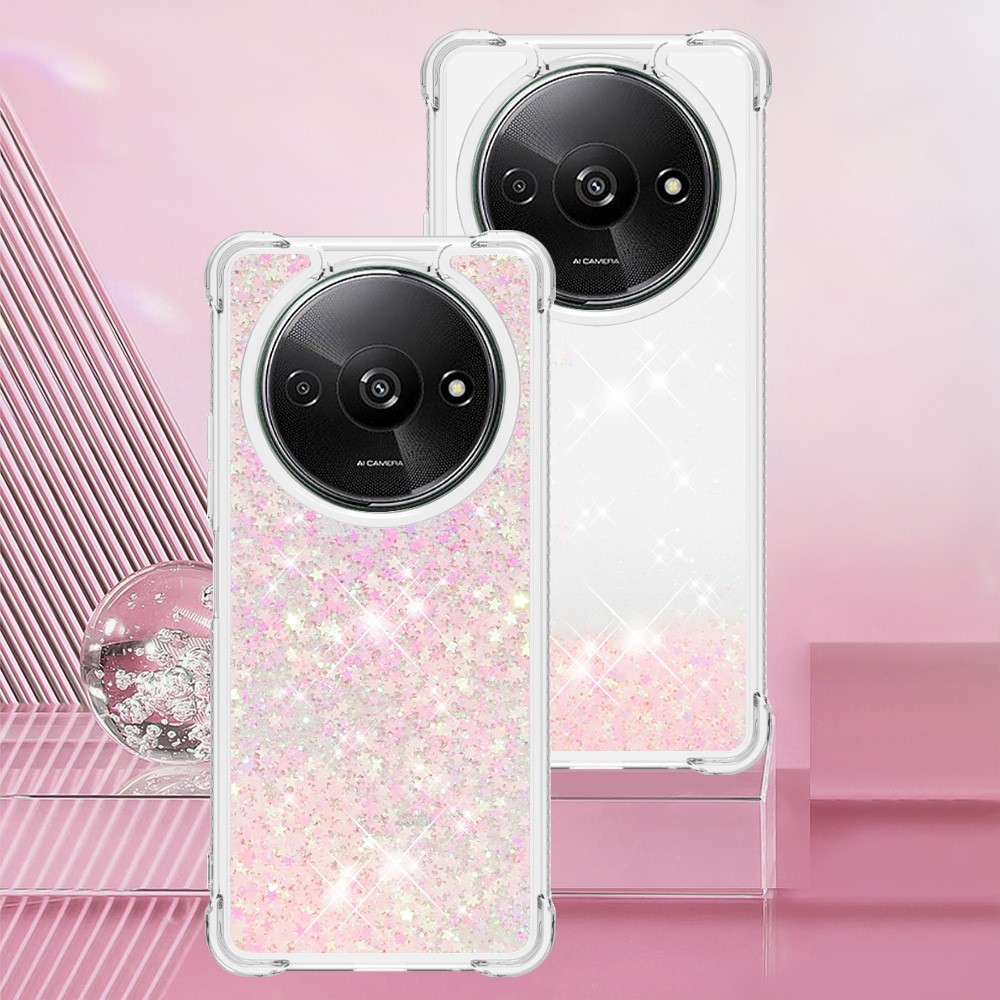Glitter zselés homokóra tok Xiaomi Redmi A3-hoz - rózsaszín/csillagok