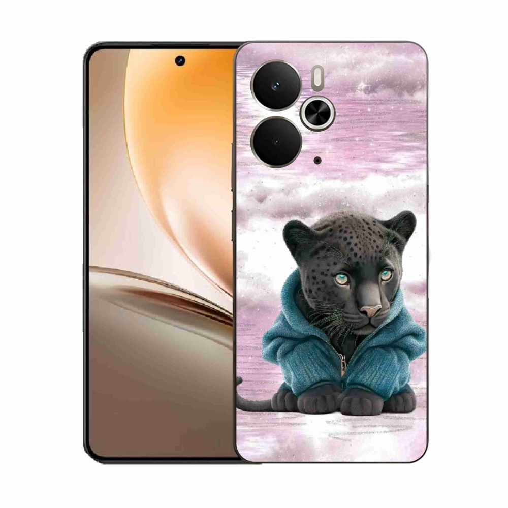 Gél borítás mmCase a Realme 14 5G készülékhez - fekete párduc pulóverben