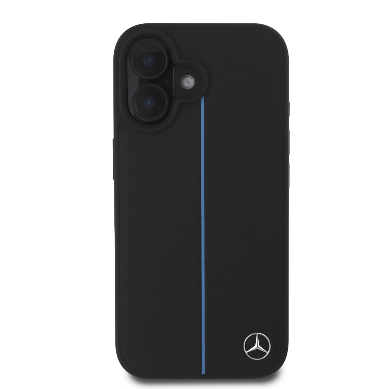 Mercedes bőr kék csíkos MagSafe hátlap iPhone 16-hoz Fekete