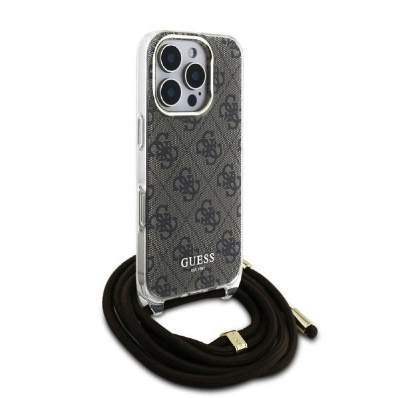 Guess IML 4G nyomtatott keresztszíj hátlap iPhone 16 Pro Max barna színű iPhone 16 Pro Max készülékre
