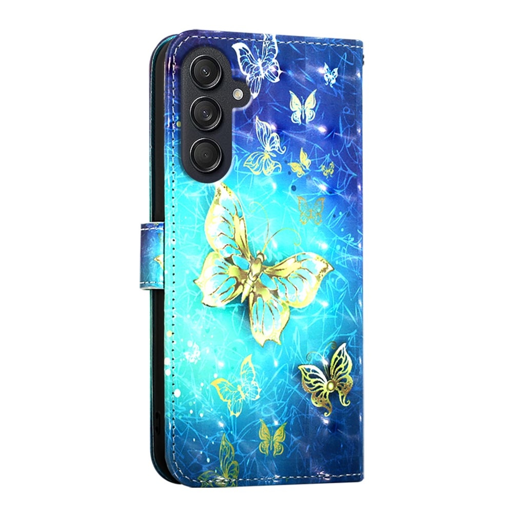 Patte könyv tok Samsung Galaxy M55 5G - kék és arany pillangókhoz