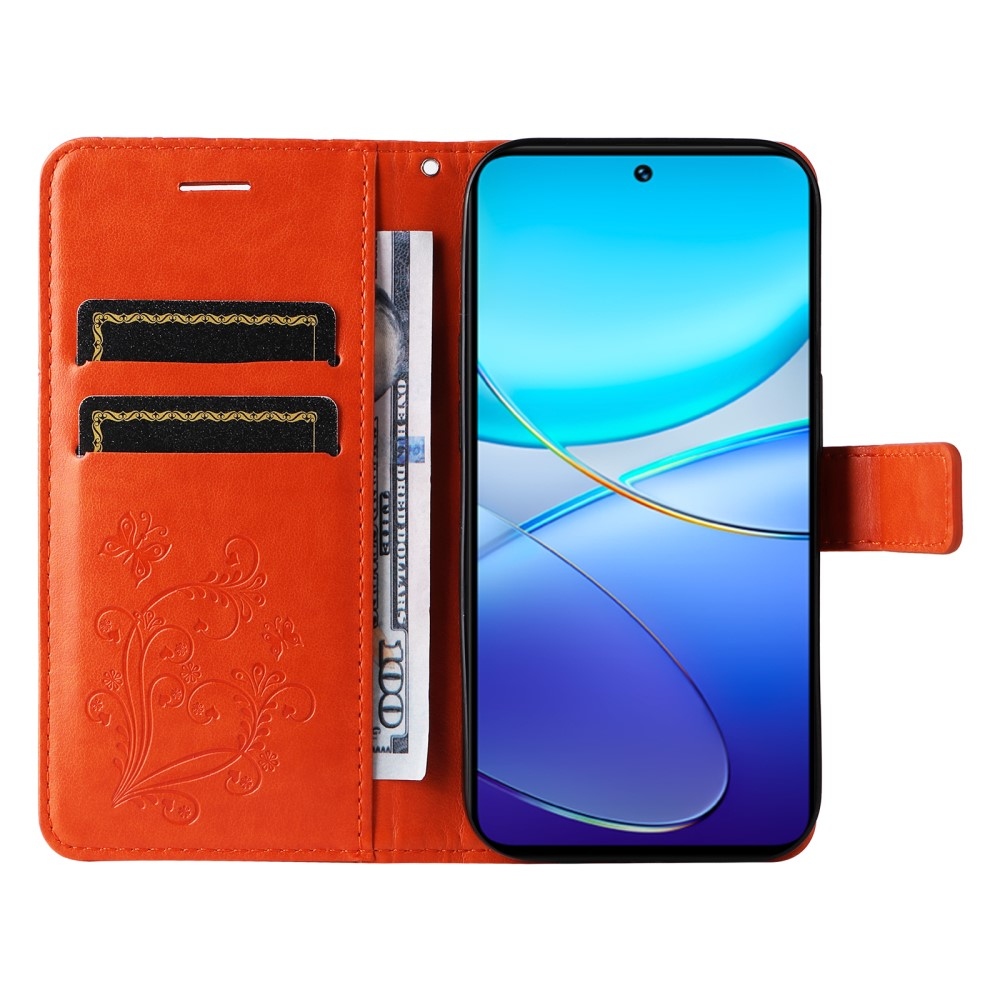 Nagy pillangó könyv tok Vivo V40 SE 4G/5G - narancssárga