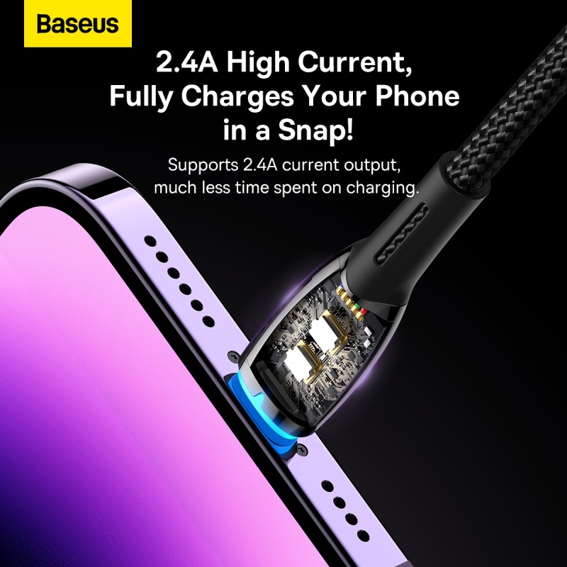 Baseus Glimmer sorozatú gyors töltő adatkábel USB-A - világítás 2.4A 2m Fekete