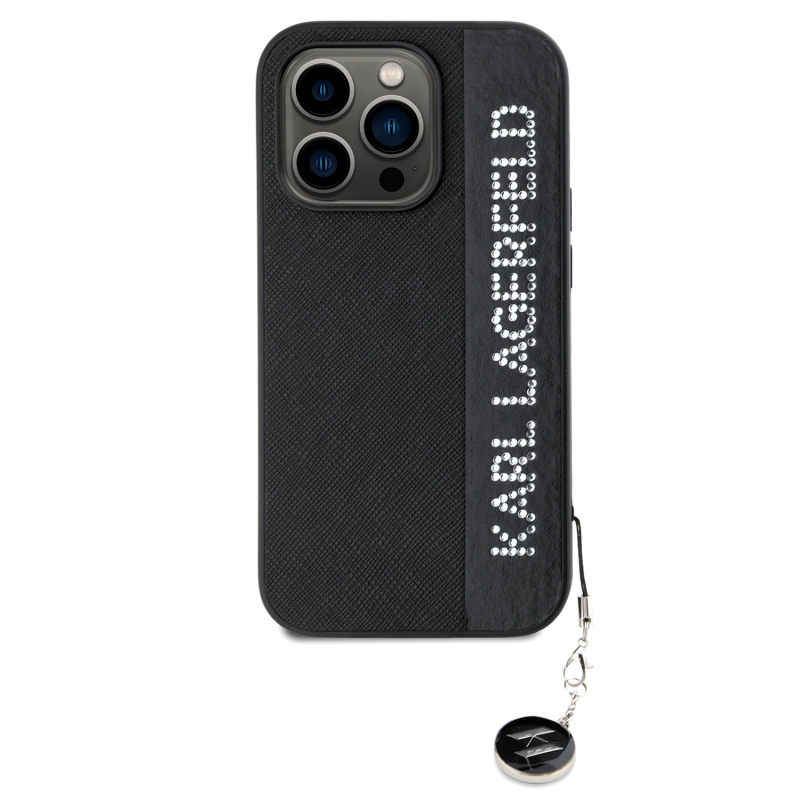 Karl Lagerfeld PU Saffiano strasszos varázslatos hátsó borító iPhone 14 Pro Max-hoz Fekete