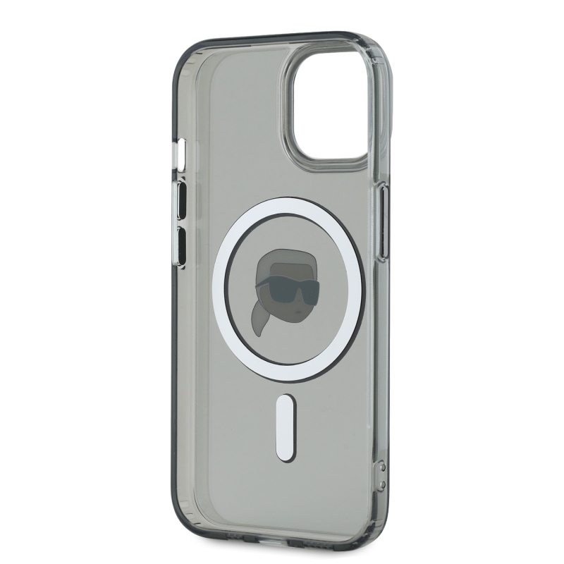 Karl Lagerfeld IML Karl Head fémkeret MagSafe hátlapi borító iPhone 15-hez Fekete