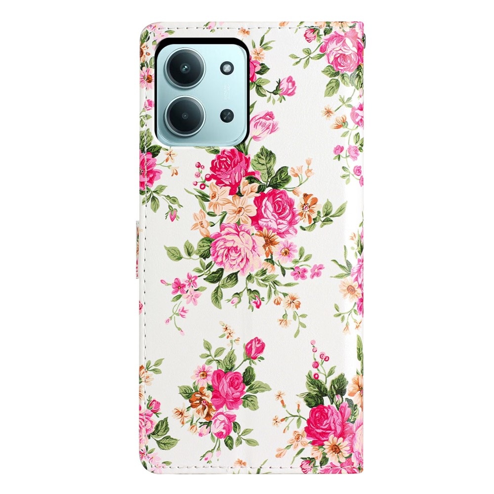 Egyedi könyv tok Xiaomi Redmi 15C 4G/5G (173mm) - piros virágok