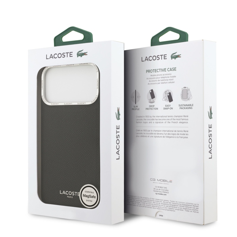 Lacoste PU bőr Champs Elysees MagSafe hátlap iPhone 17 Pro Max-hoz Fekete