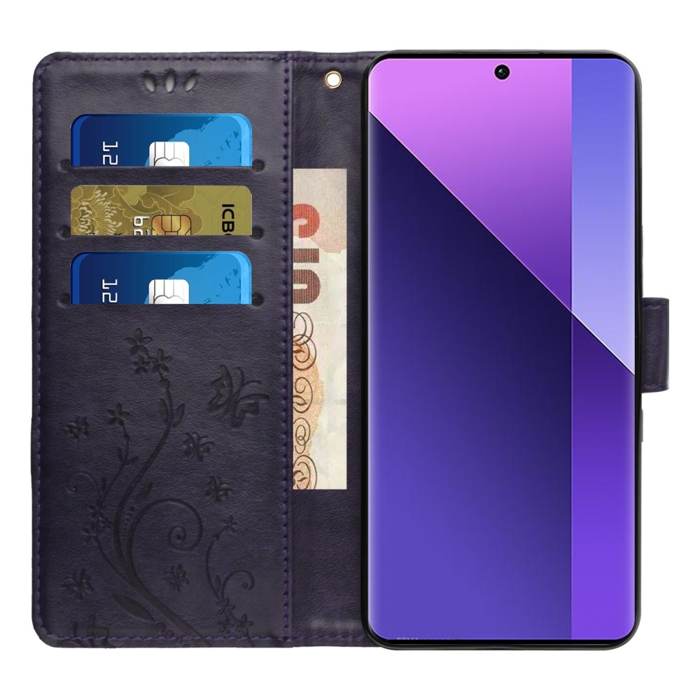 Virágok könyv tok Xiaomi 15 Pro-hoz - sötétlila
