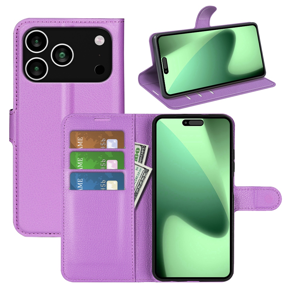 Litchi könyv tok iPhone 17 Pro Max készülékhez - lila