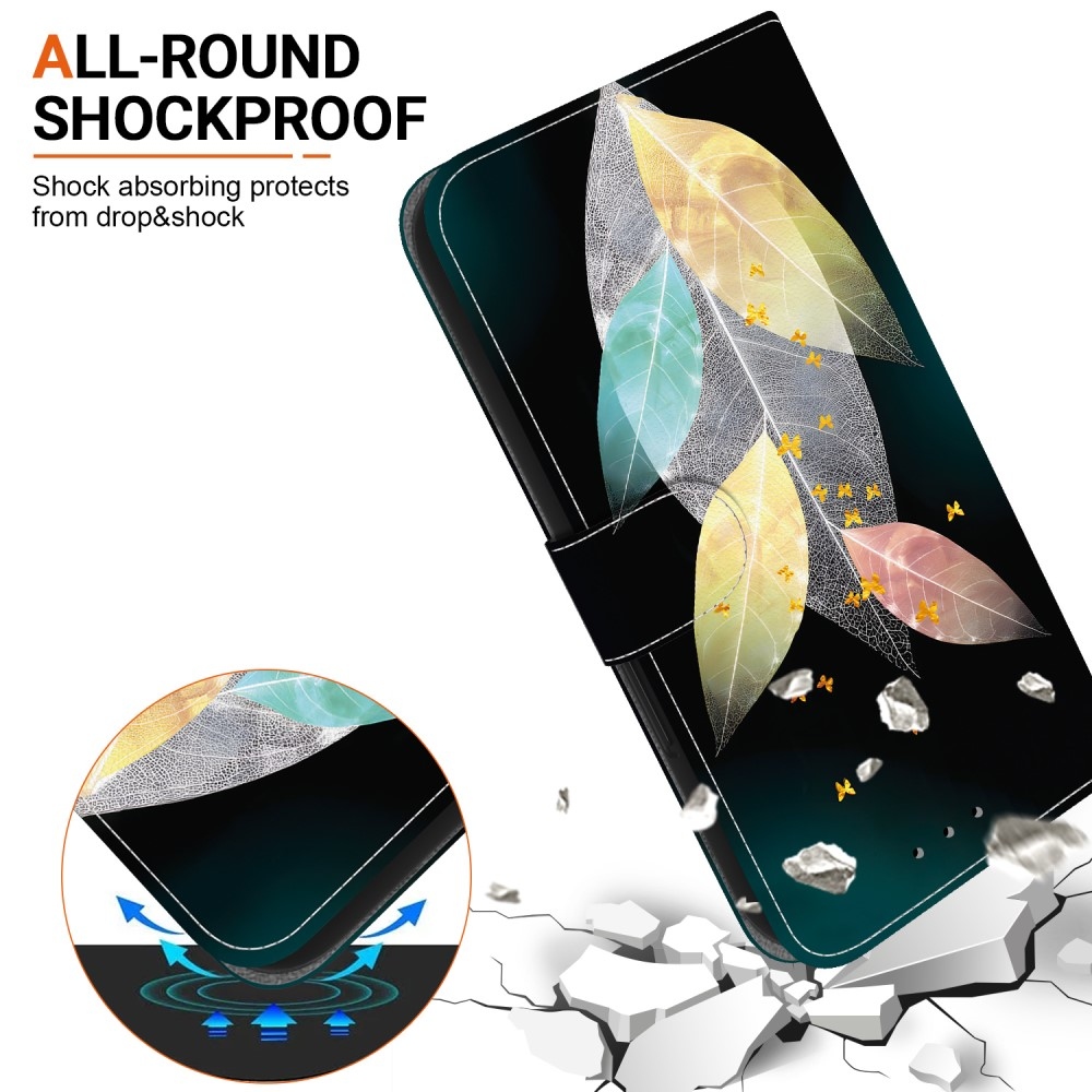 Sokoldalú könyvtáska Samsung Galaxy A36 5G/A56 5G - színes levelek