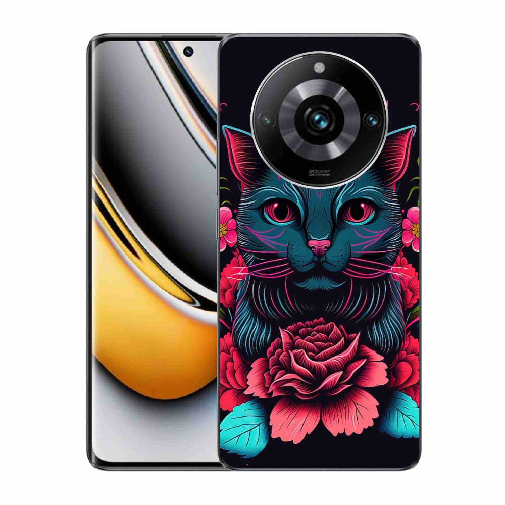 Gél borítás mmCase a Realme 11 Pro/11 Pro+ készülékhez - virágok és macska