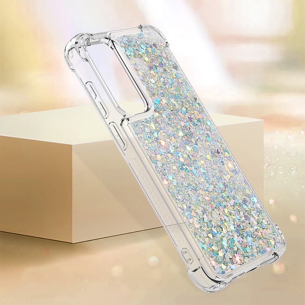 Csillogó zselés homokóra tok Samsung Galaxy A35 5G - ezüst/szív