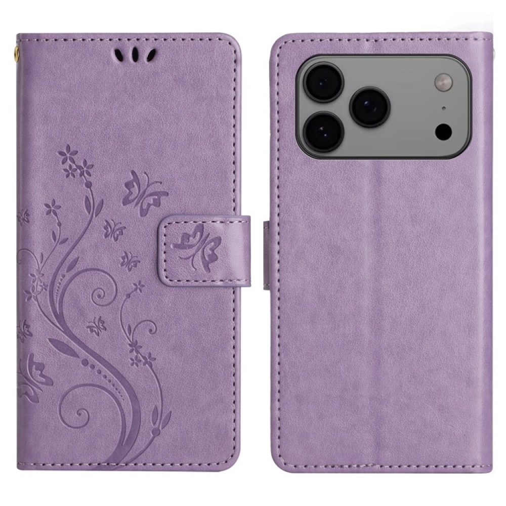 Virágok könyv tok iPhone 17 Pro Max készülékhez - világos lila