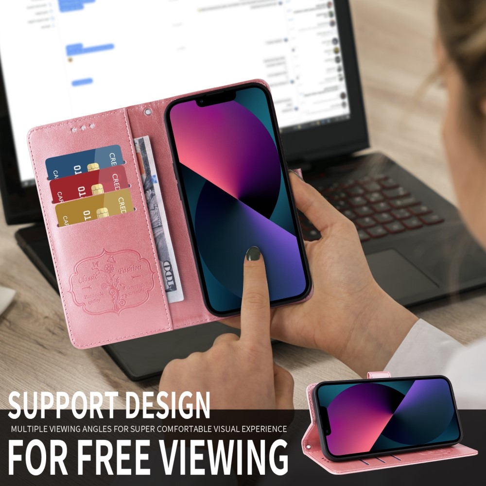 Virágos könyvtáska a Realme 14 5G készülékhez - rózsaszín