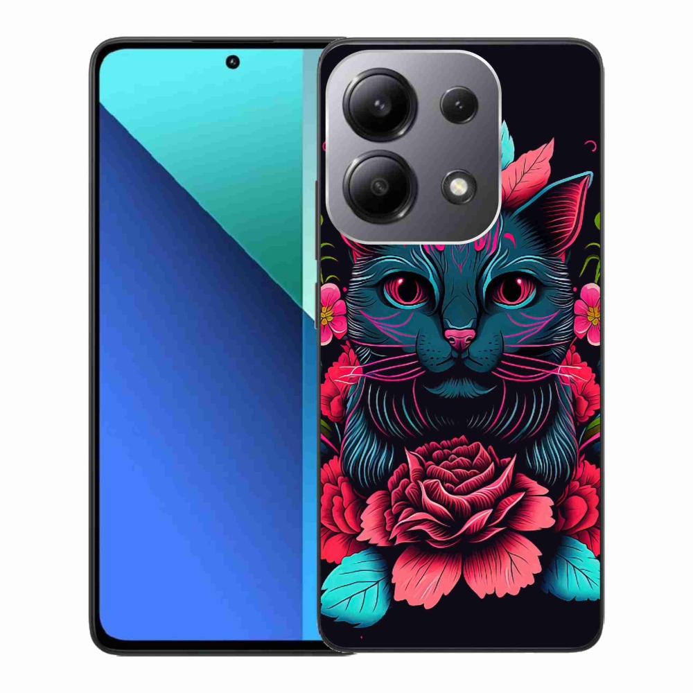 Gél borító mmCase a Xiaomi Redmi Note 13-hoz - virágok és macska