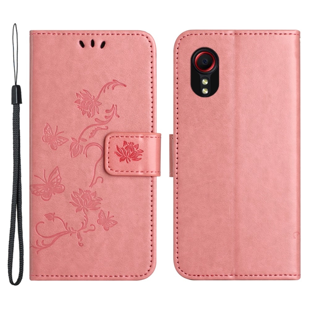 Virágos könyvtáska Samsung Galaxy Xcover 7 készülékhez - rózsaszín