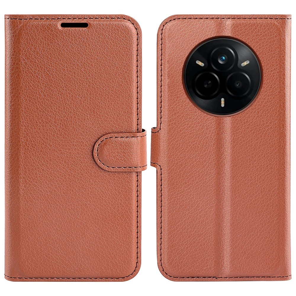 Litchi könyvtáska a Realme 14 Pro+ 5G készülékhez - barna