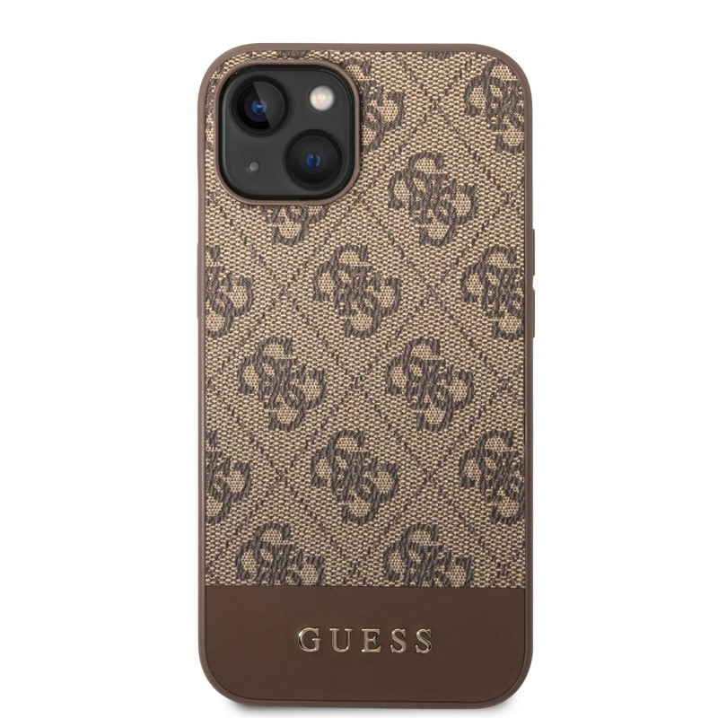 Guess PU 4G csíkos hátlapi borító iPhone 14-hez Barna