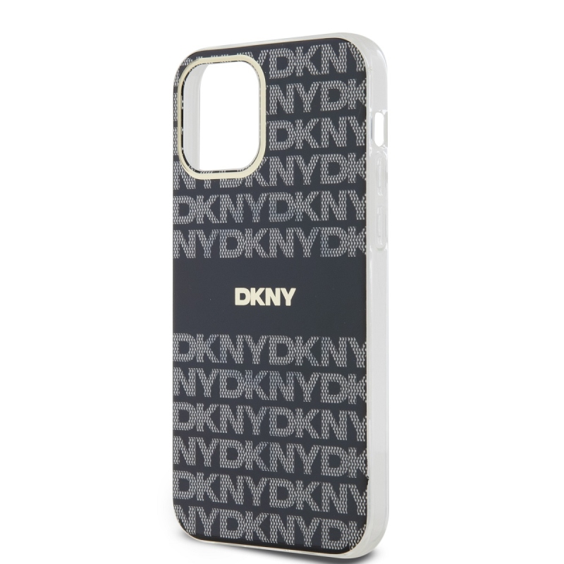 DKNY PC/TPU ismétlődő mintás tonális csíkos Magsafe hátlap iPhone 12/12 Pro Fekete