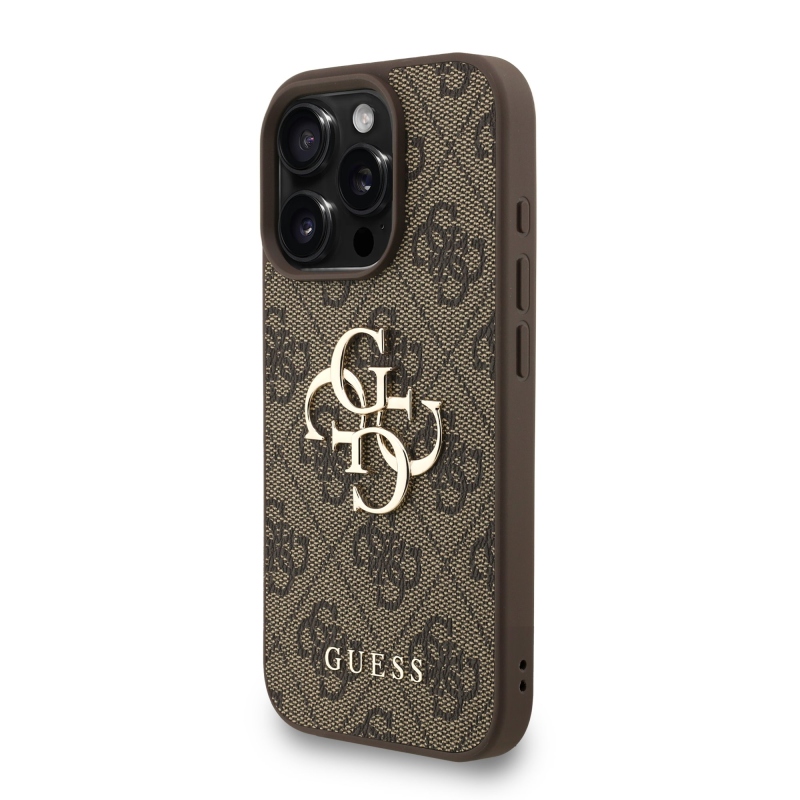Guess PU 4G fém logós fém pánt hátlap iPhone 16 Pro Max barna színűre