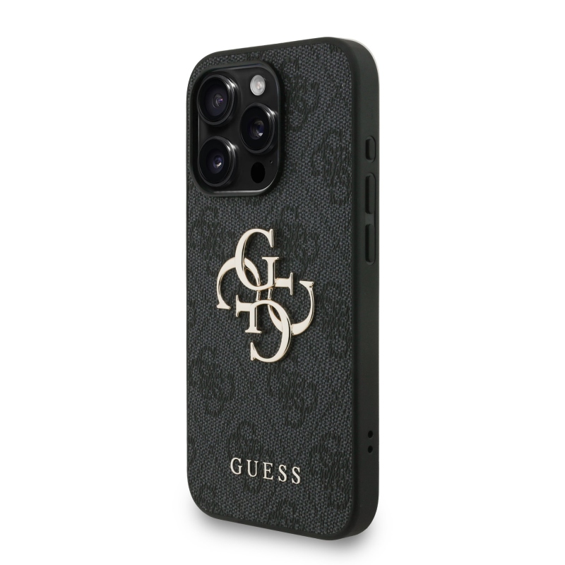 Guess PU 4G fém logós fém pánt hátlap iPhone 15 Pro Max-hoz Fekete