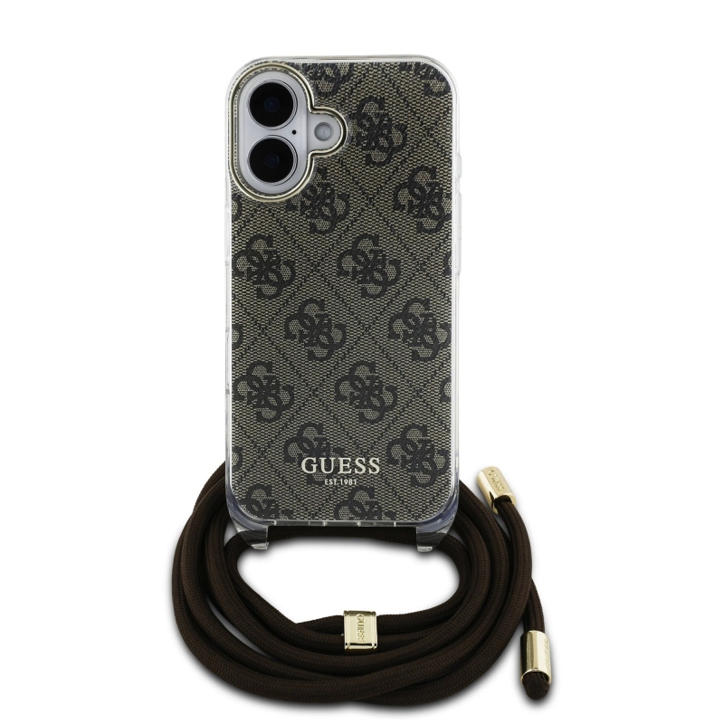 Guess IML 4G nyomtatott keresztpántos hátlap iPhone 16-hoz Barna