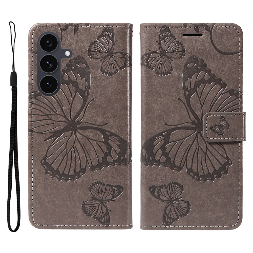 Nagy pillangó könyv tok Samsung Galaxy S25 FE készülékhez - szürke