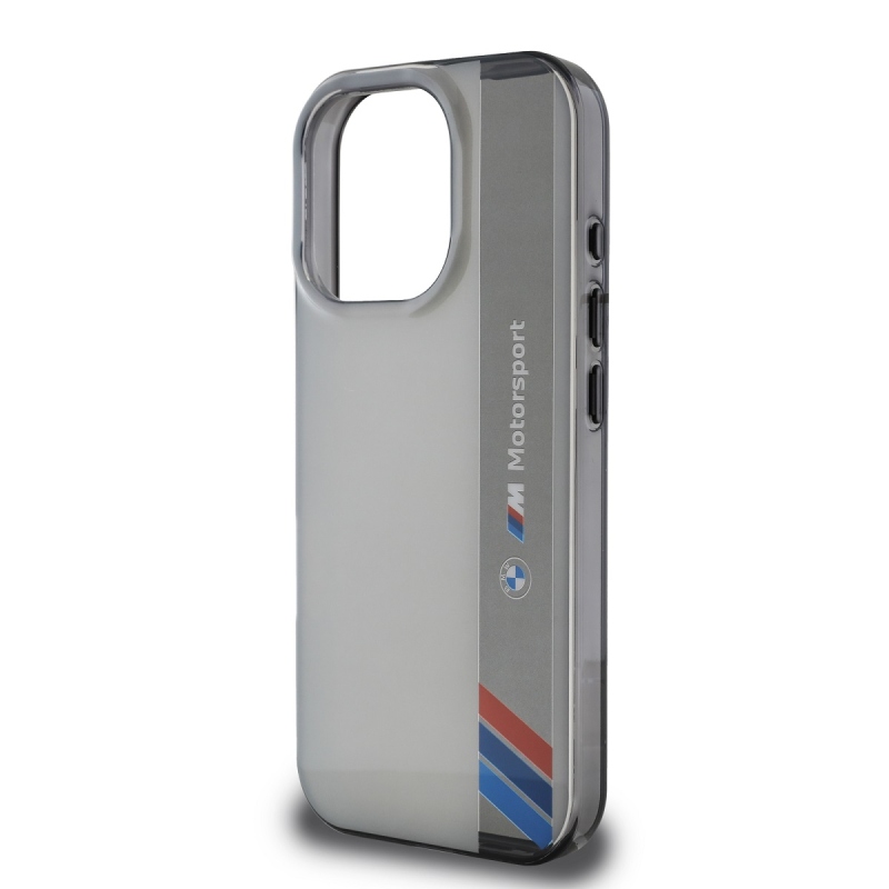 BMW IML Motorsport függőleges csíkos hátlap iPhone 16 Pro Max készülékhez Szürke