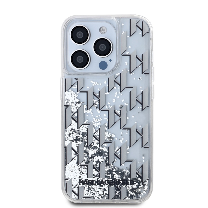 Karl Lagerfeld Liquid Glitter Monogram Monogram Gradient Back Cover for iPhone 15 Pro Max Fehér