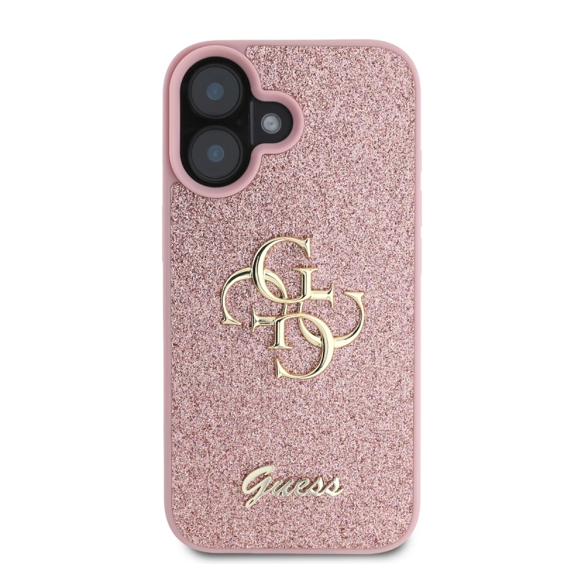 Guess PU Fixed Glitter 4G fém logós hátlap iPhone 16 rózsaszínhez